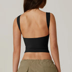 Women's Sexy Open Back Sleeveless Crop Tank High Neck Slim Fit Cropped Tee Shirt Y2k Tops Comfort Fabric