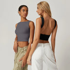 Women's Sexy Open Back Sleeveless Crop Tank High Neck Slim Fit Cropped Tee Shirt Y2k Tops Comfort Fabric