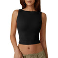 Women's Sexy Open Back Sleeveless Crop Tank High Neck Slim Fit Cropped Tee Shirt Y2k Tops Comfort Fabric