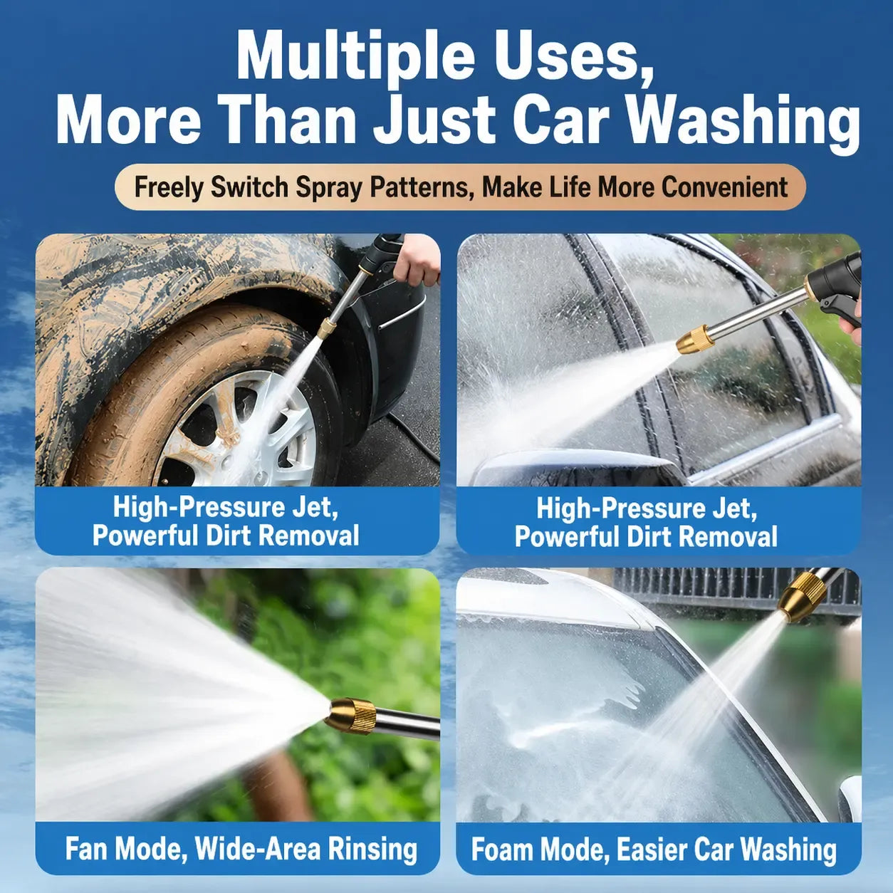 Car Wash Water Garden Hose Sprayer,Metal Heavy Duty High Pressure Water Hose Anti-Leakage Hose Nozzle with 3 Adjustable