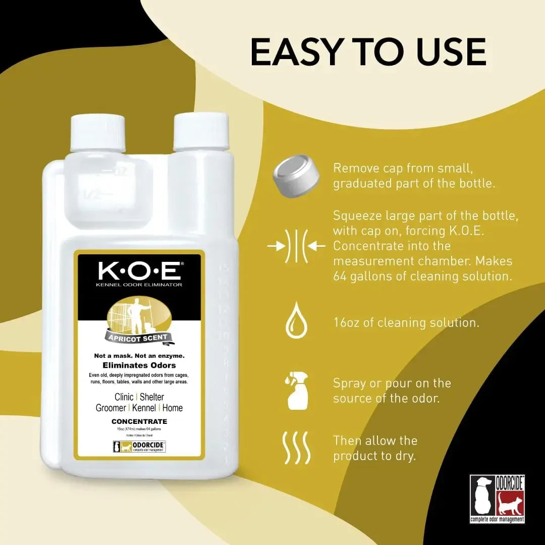 K.O.E. 16oz Concentrate - Kennel Odor Eliminator - Non-Enzymatic Formula, KOE, Apricot, Fresh, Original Scent, 16 oz Pint