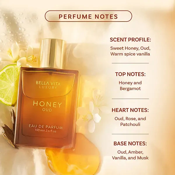 Bellavita Honey Oud Eau De Parfum 100ml (3.4oz) | Unisex Luxury Perfume for Women & Men | Sweet Honey & Smoky Oud | Long-Lasting Arabic Fragrance | Perfect Mother’s Day Gift | Vegan & Cruelty-Free