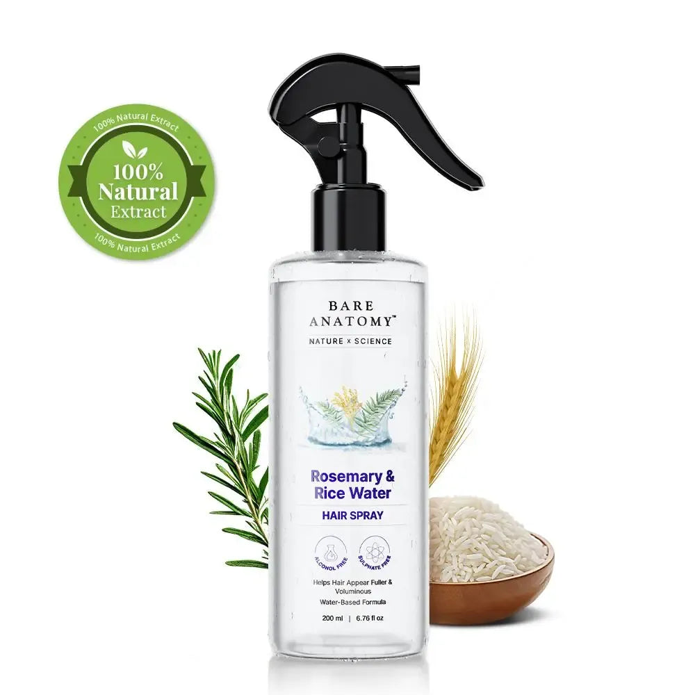 Bare Anatomy Nature x Science Rosemary Water with Rice Water |100% Natural Extract | Soft & Smooth Hair Non-Greasy & Fast Absorbing | 200 ml