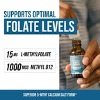 L- Methylfolate 15mg + B12 Pro Strength, Liquid 5-MTHF Form, Supports Mood, Methylation, & Cognition Supplement Energy Levels Vitamin Methylcobalamin
