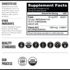 L- Methylfolate 15mg + B12 Pro Strength, Liquid 5-MTHF Form, Supports Mood, Methylation, & Cognition Supplement Energy Levels Vitamin Methylcobalamin