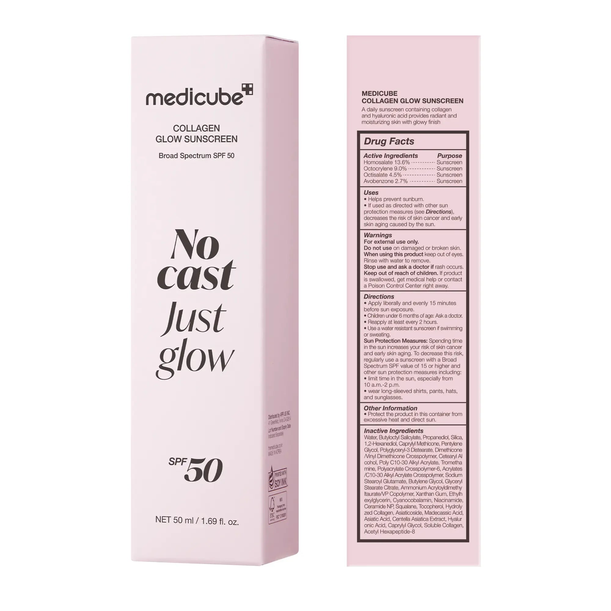 [medicube] No Cast Just Glow Collagen Sunscreen | SPF 50 Broad Spectrum Face Sunscreen | Lightweight, Non-Sticky, Hydrating Formula | No White Cast or Residue | Peptide, Cica for Soothing & Natural Glow