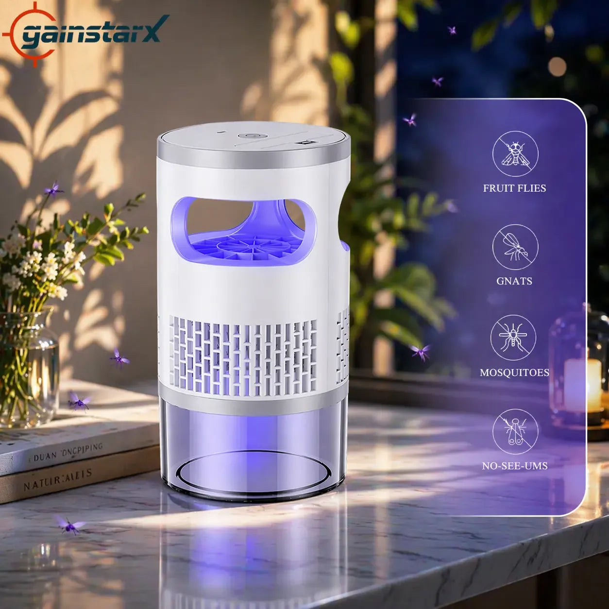 Indoor Insect Trap with Light and Suction Non Zapper Flying Bug Catcher for Mosquitoes Fruit Flies Gnats and Moths for Home Use