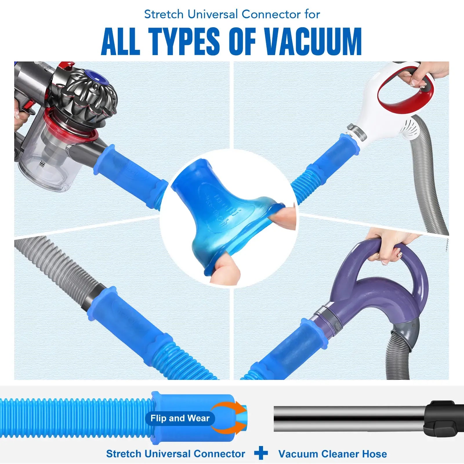 Sealegend Dryer Vent Cleaner kit Dryer Vacuum Hose Attachment with Stretch Universal Connector, Dryer Vent Cleaning Tool Vacuum Hose Lint Remover, Blue