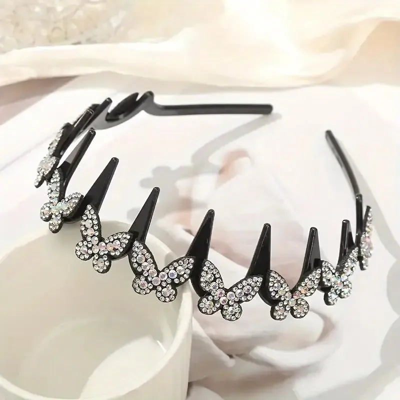 Wavy Crystal Headband Set, Plain Unisex Hair Accessory, Lightweight Wave-Shape Band with Sparkling Crystal Accents, Non-Slip Secure Grip, Ideal for Weddings & Everyday Wear,summervibes