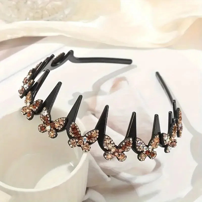 Wavy Crystal Headband Set, Plain Unisex Hair Accessory, Lightweight Wave-Shape Band with Sparkling Crystal Accents, Non-Slip Secure Grip, Ideal for Weddings & Everyday Wear,summervibes