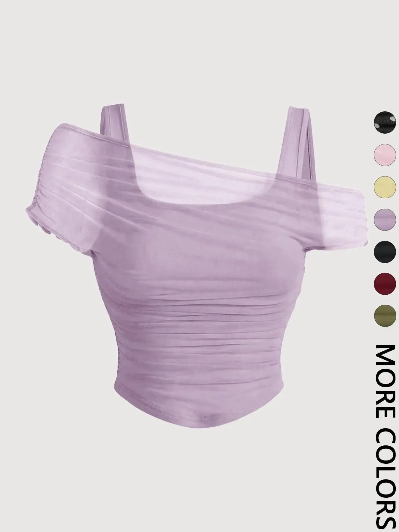 Women's Asymmetric Neckline Ruched Crop Top, Trendy Womenswear Mesh Top for Club, Date Night & Vacation