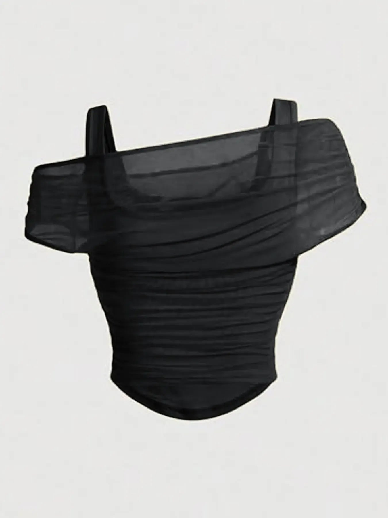 Women's Asymmetric Neckline Ruched Crop Top, Trendy Womenswear Mesh Top for Club, Date Night & Vacation