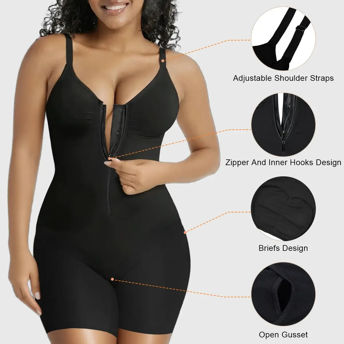 Women’s YIANNA Fajas Colombianas shapewear  Tummy Control Butt Lifter Shaper with Zipper Crotch detachable shoulder strap