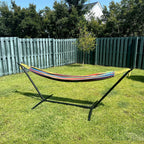 SummerVibes Hammock with Stand Included 450lb Capacity Steel Stand, Premium Carry Bag Included and Two Anti Roll Balance Beam
