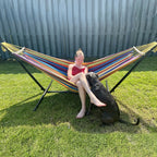 SummerVibes Hammock with Stand Included 450lb Capacity Steel Stand, Premium Carry Bag Included and Two Anti Roll Balance Beam