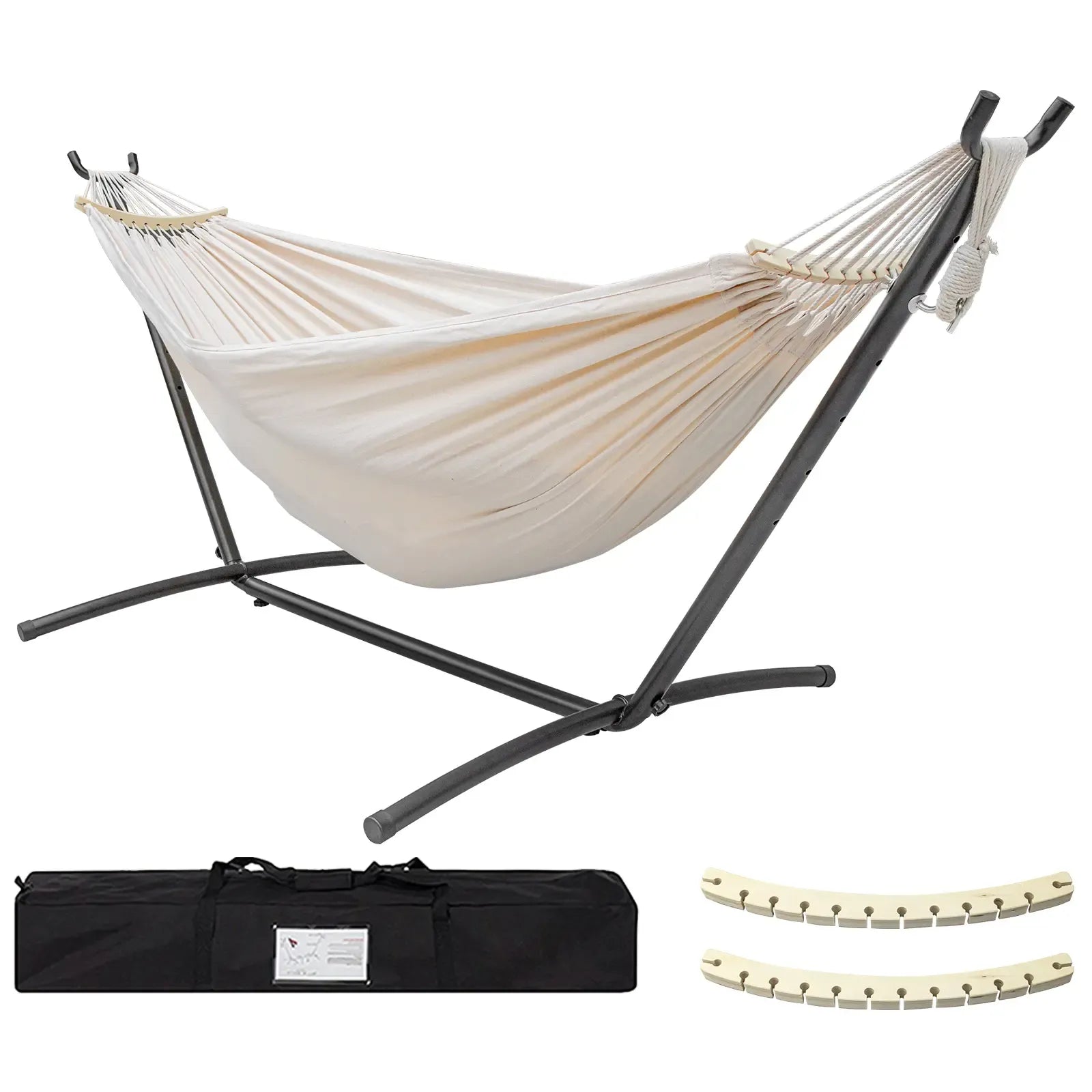SummerVibes Hammock with Stand Included 450lb Capacity Steel Stand, Premium Carry Bag Included and Two Anti Roll Balance Beam