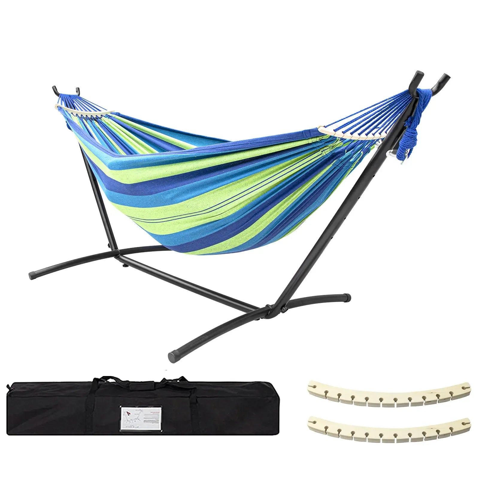 SummerVibes Hammock with Stand Included 450lb Capacity Steel Stand, Premium Carry Bag Included and Two Anti Roll Balance Beam