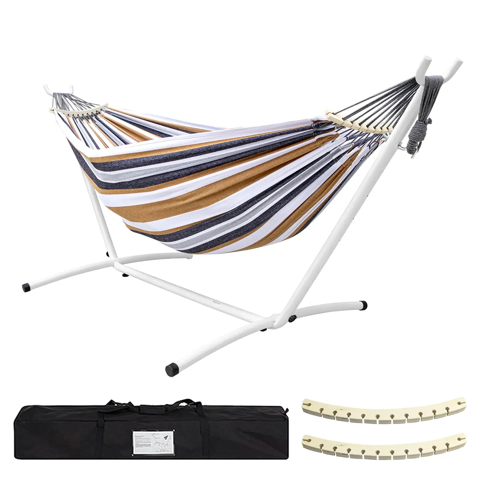 SummerVibes Hammock with Stand Included 450lb Capacity Steel Stand, Premium Carry Bag Included and Two Anti Roll Balance Beam