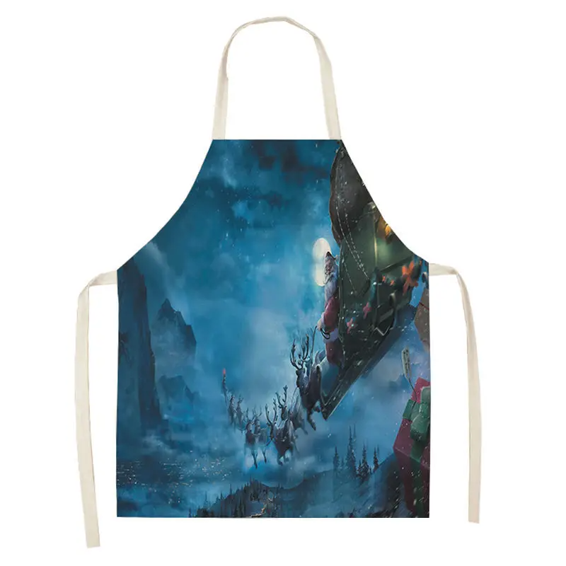 1pc Christmas Linen Apron Santa Claus Pinafores Cotton Linen Aprons 55x68cm Woman Adult Bibs for Home Kitchen Cooking Baking