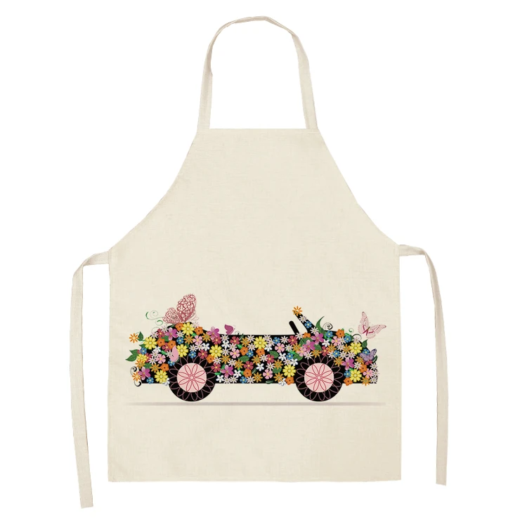 1Pc Cotton Linen Flower Butterfly Girl Printed Kitchen Aprons for Women Home Cooking Baking Waist Bib Pinafore