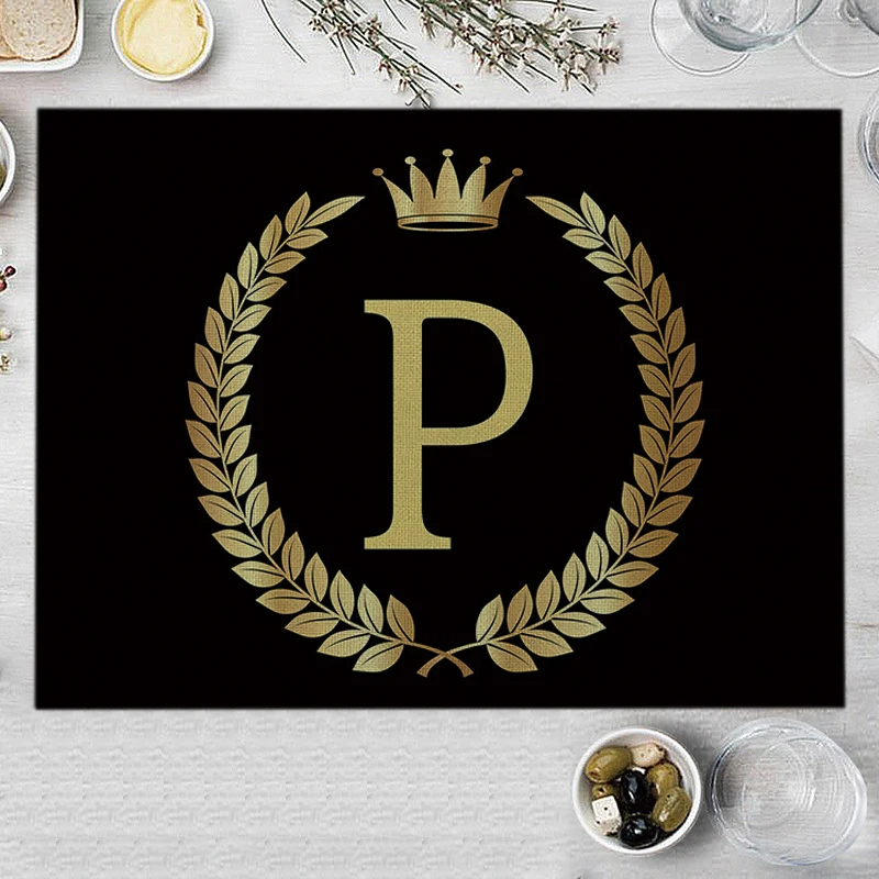 Home Decor Black Gold Letter Printing Linen Placemat for Dining Table Drink Coaster Home Decoration Modern Kitchen Cup Pads