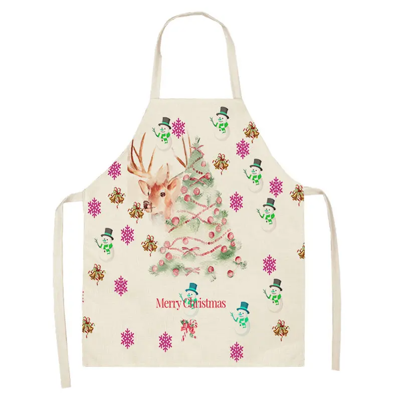 1pc Christmas Aprons Pinafore Cotton Linen Kitchen Apron Woman Bibs for Home Cooking Baking Cleaning Accessories