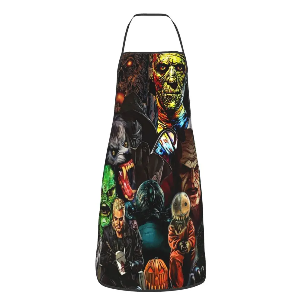 Horror Movie Character Friends Apron for Women Men Unisex Bib Halloween Kitchen Cooking Tablier Cuisine Chef Painting