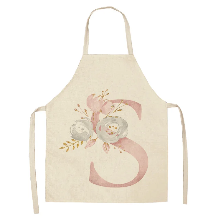 1Pc Pink Letter Flower Cotton Linen Chef Aprons Home Cooking Baking Coffee Shop Cleaning Apron Kitchen Accessories
