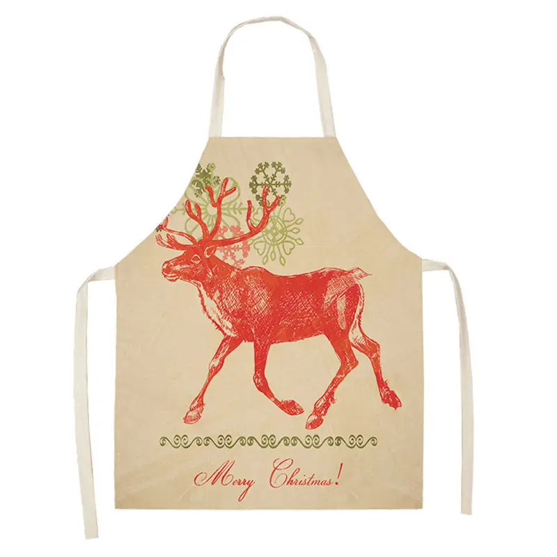 1pc Christmas Apron Santa Claus Snowman Pinafore Cotton Linen Chef Aprons Adult Bibs  for Home Kitchen Cooking Baking