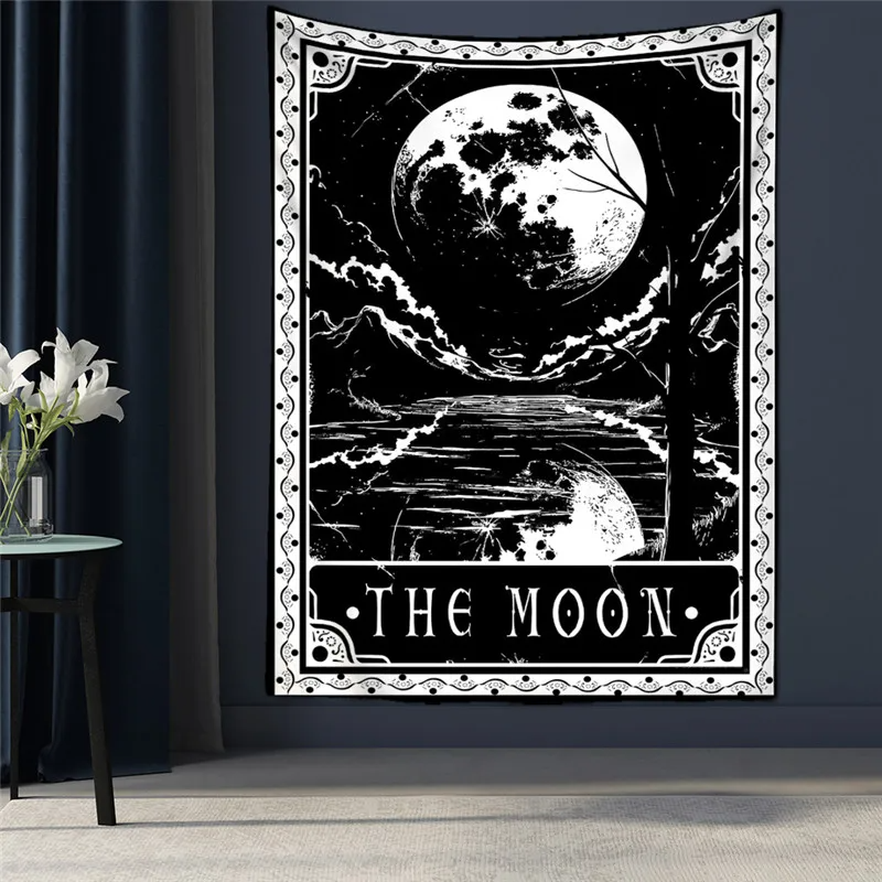 Black Tapestry Wall Hanging Psychedelic Sun Tarot Card Hippie Astrology Divination Witchcraft Background Wall Room Boho Decor