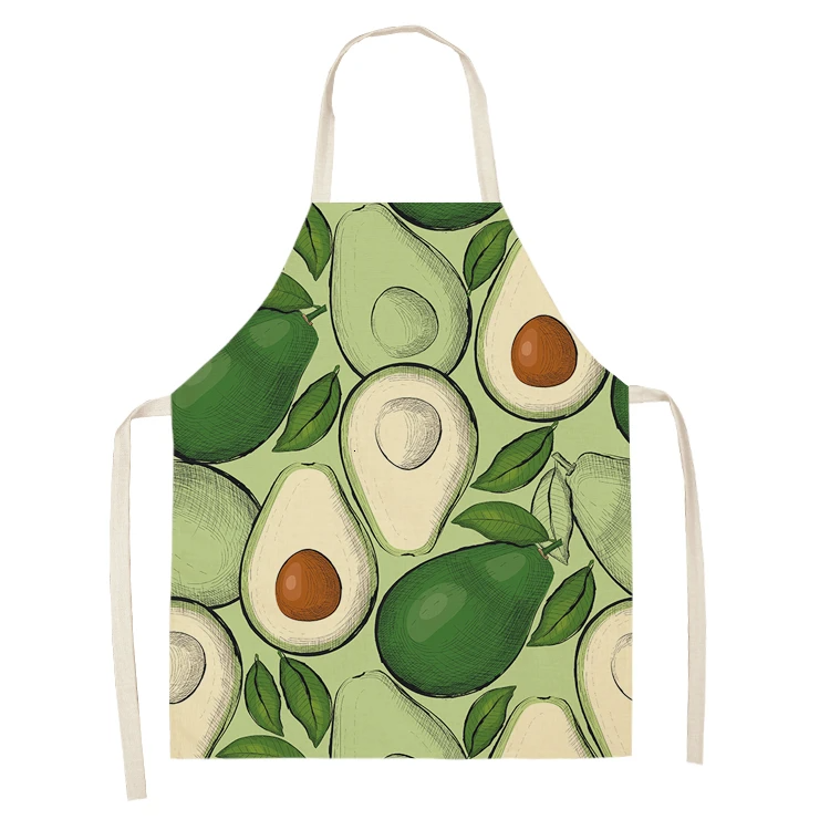 Avocado Tropical Print Cotton Linen Apron Kitchen Women Baking Waist Bib Home Cooking Brief Sleeveless Pinafore