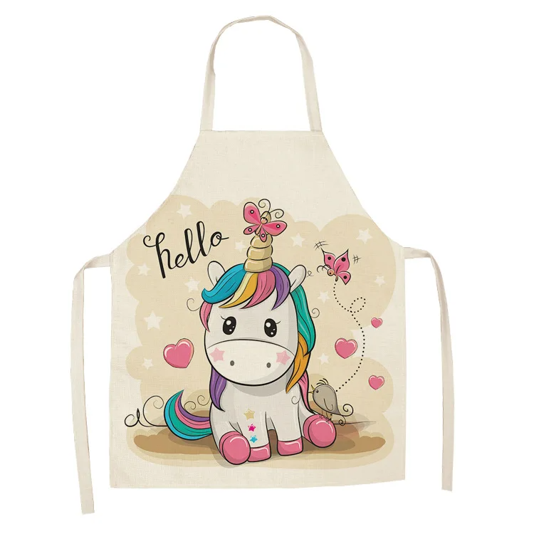 Parent-child Kitchen Apron Cartoon Rainbow Unicorn Printed Sleeveless Cotton Linen Aprons for Men Women Home Cleaning Tools
