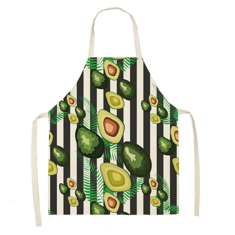 1PC Cotton Linen Apron Avocado Printed Kitchen Women Baking Waist Bib Home Cooking Brief Sleeveless Pinafore