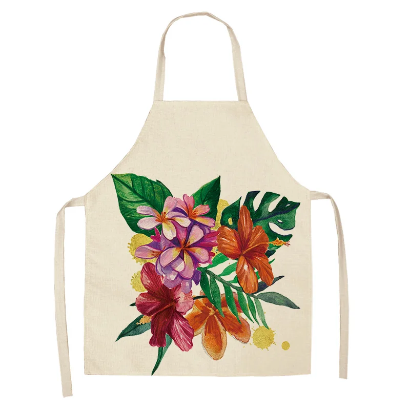1Pc Succulent Plants Green Leaves Pattern Kitchen Chef Aprons Home Cooking Baking Shop Cotton Linen Cleaning Apron