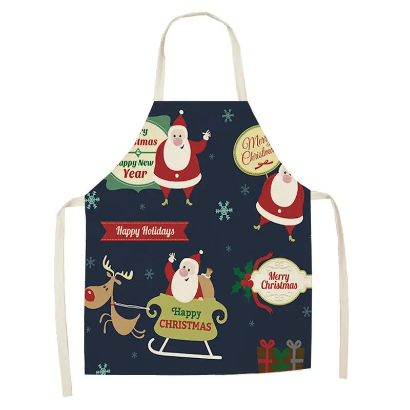 1Pc Christmas Apron for Woman Kids Pinafore Cotton Linen Kitchen Aprons 55x68cm Adult Bibs For Home Baking Cooking Accessory