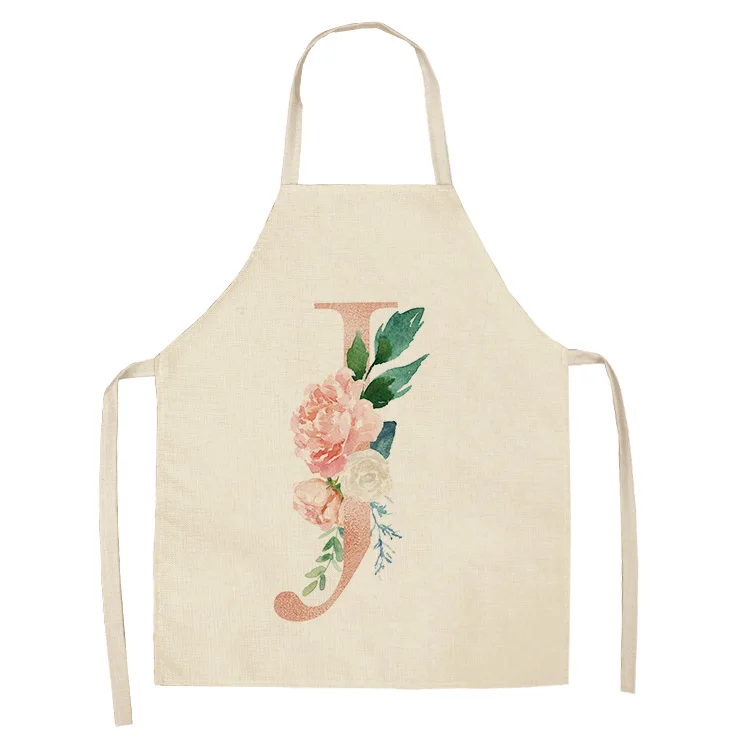 1Pcs Pink Letter Flower Kitchen Aprons for Women Cotton Linen Bibs Household Cleaning Pinafore Home Cooking Apron
