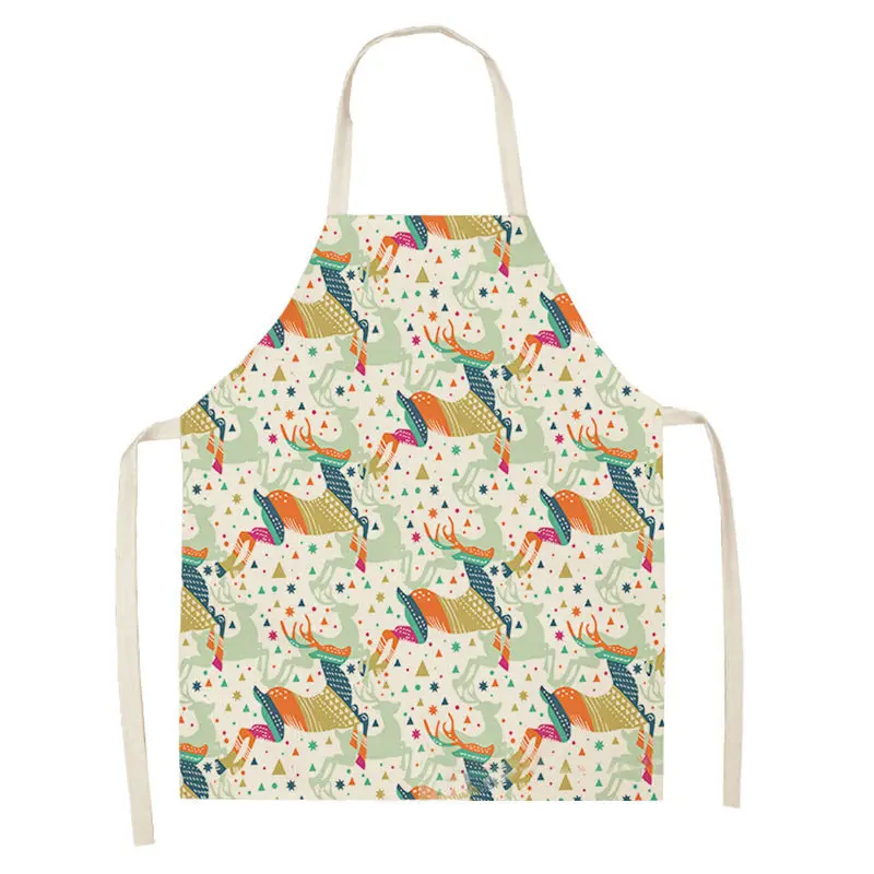 1pc Christmas Apron Santa Claus Snowman Pinafore Cotton Linen Chef Aprons Adult Bibs  for Home Kitchen Cooking Baking