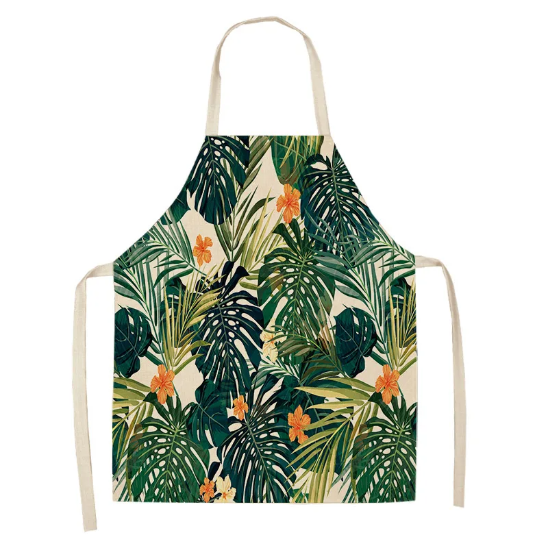 1Pc Tropical Plants Cactus Kitchen Chef Apron for Women Home Cooking Baking Coffee Shop Cotton Linen Cleaning Aprons