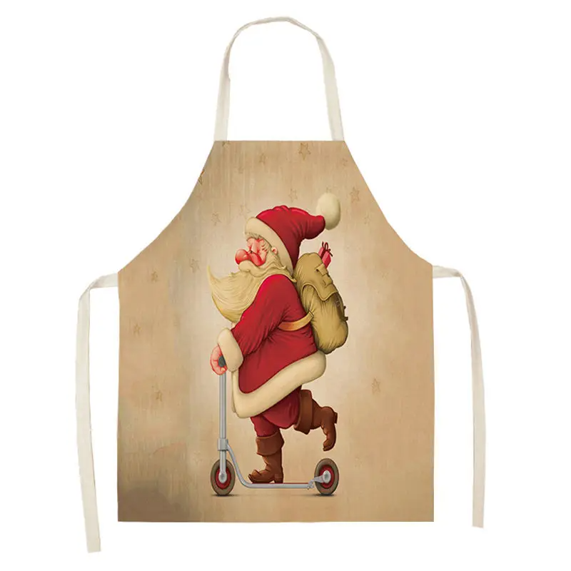 1pc Christmas Linen Apron Santa Claus Pinafores Cotton Linen Aprons 55x68cm Woman Adult Bibs for Home Kitchen Cooking Baking