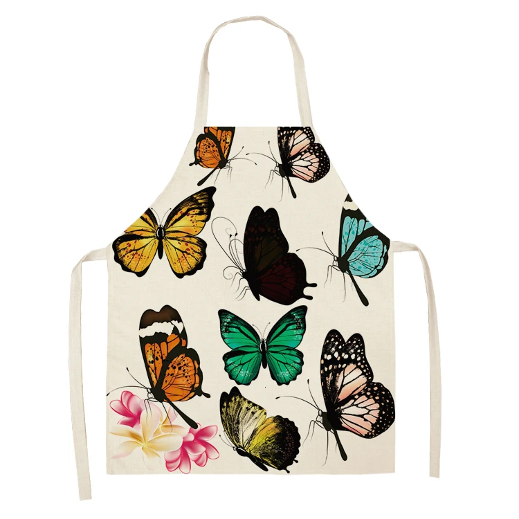 1PC Cotton Baking Waist Bib Linen Flower Butterfly Printed Kitchen Sleeveless Chef Apron Women Home Cooking Pinafore