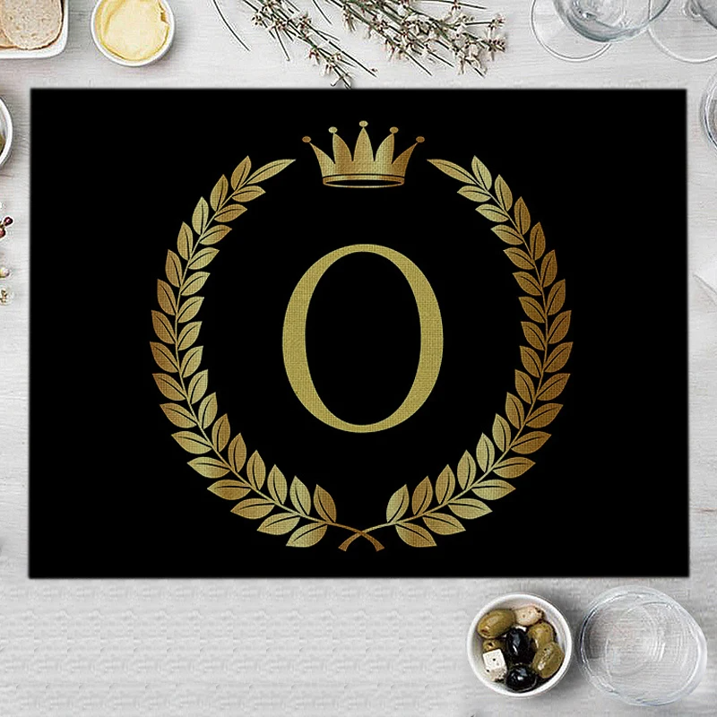 Home Decor Black Gold Letter Printing Linen Placemat for Dining Table Drink Coaster Home Decoration Modern Kitchen Cup Pads