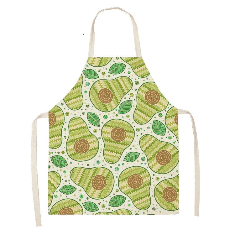 1PC Cotton Linen Apron Avocado Printed Kitchen Women Baking Waist Bib Home Cooking Brief Sleeveless Pinafore