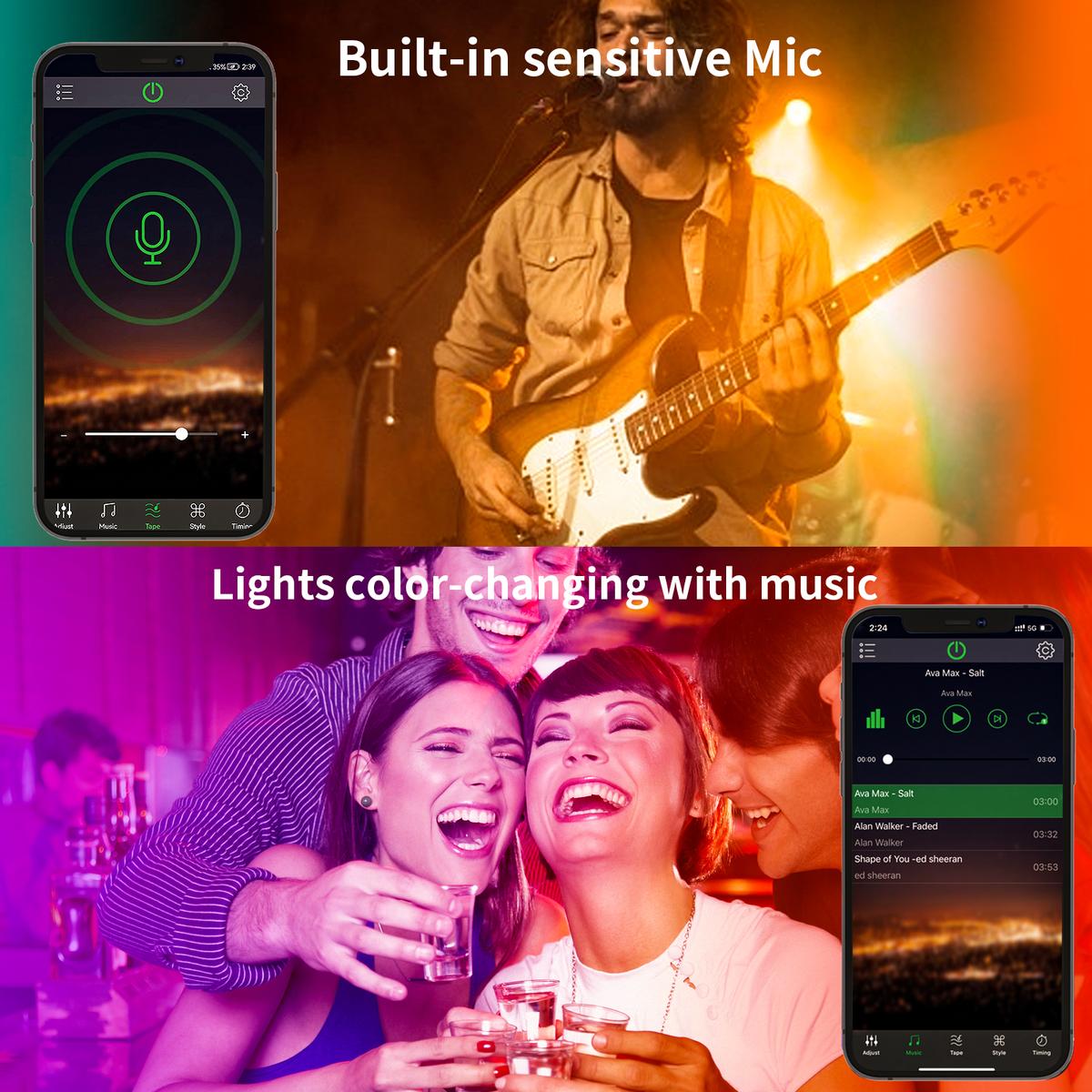 200FT 100FT 50FT Smart Led Strip Lights RGB Color Changing Time Setting Music Sync Strip Lights with both App and Remote Control for Bedroom Indoor Lighting, for Christmas Gifts