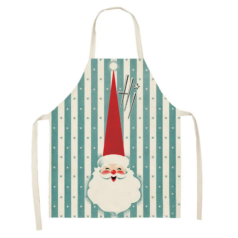 1pc Christmas Apron Santa Claus Snowman Pinafore Cotton Linen Chef Aprons Adult Bibs  for Home Kitchen Cooking Baking