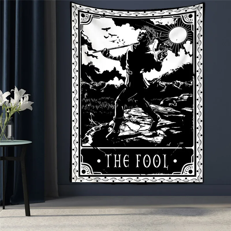 Black Tapestry Wall Hanging Psychedelic Sun Tarot Card Hippie Astrology Divination Witchcraft Background Wall Room Boho Decor