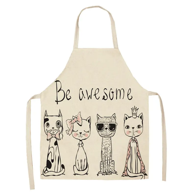 1Pc Kitchen Apron Cute Cartoon Cat Printed Sleeveless Cotton Linen Chef Aprons for Men Women Home Cleaning Tools
