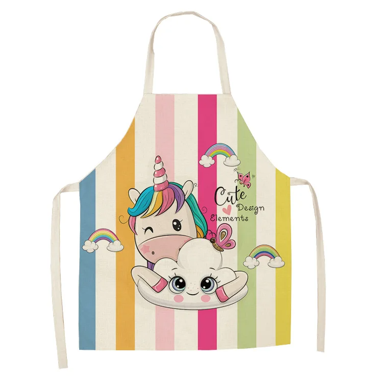 Parent-child Kitchen Apron Cartoon Rainbow Unicorn Printed Sleeveless Cotton Linen Aprons for Men Women Home Cleaning Tools