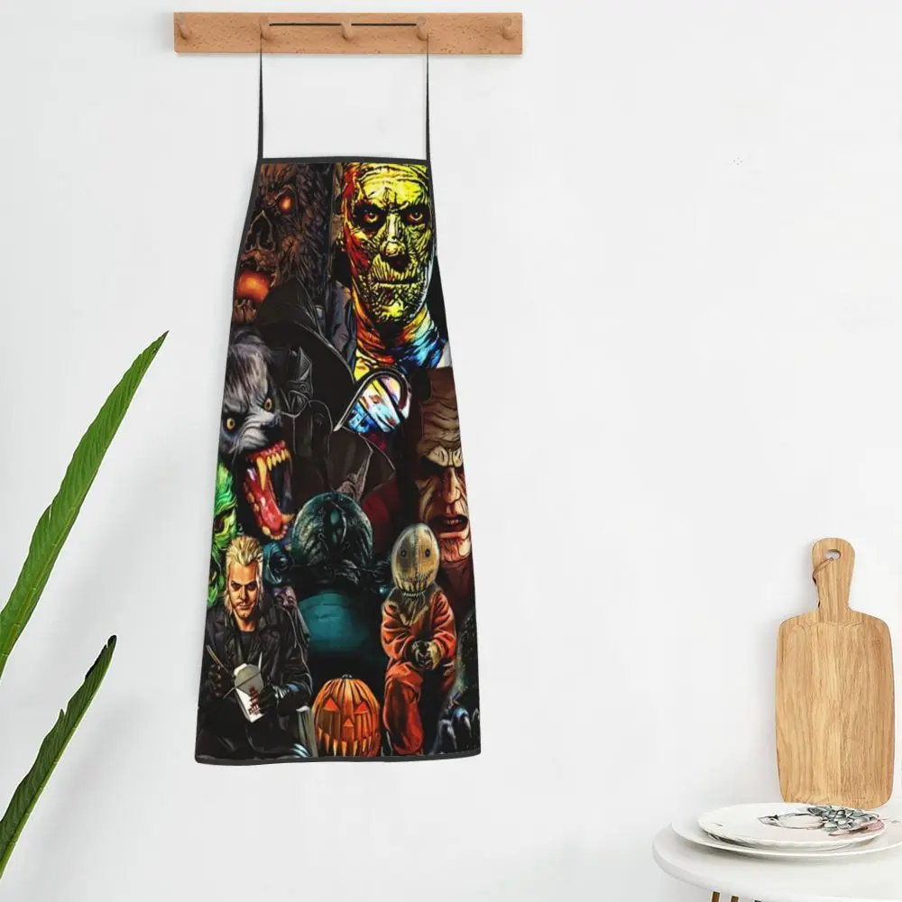 Horror Movie Character Friends Apron for Women Men Unisex Bib Halloween Kitchen Cooking Tablier Cuisine Chef Painting