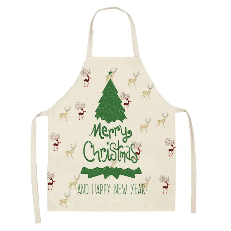 1pc Christmas Aprons Pinafore Cotton Linen Kitchen Apron Woman Bibs for Home Cooking Baking Cleaning Accessories