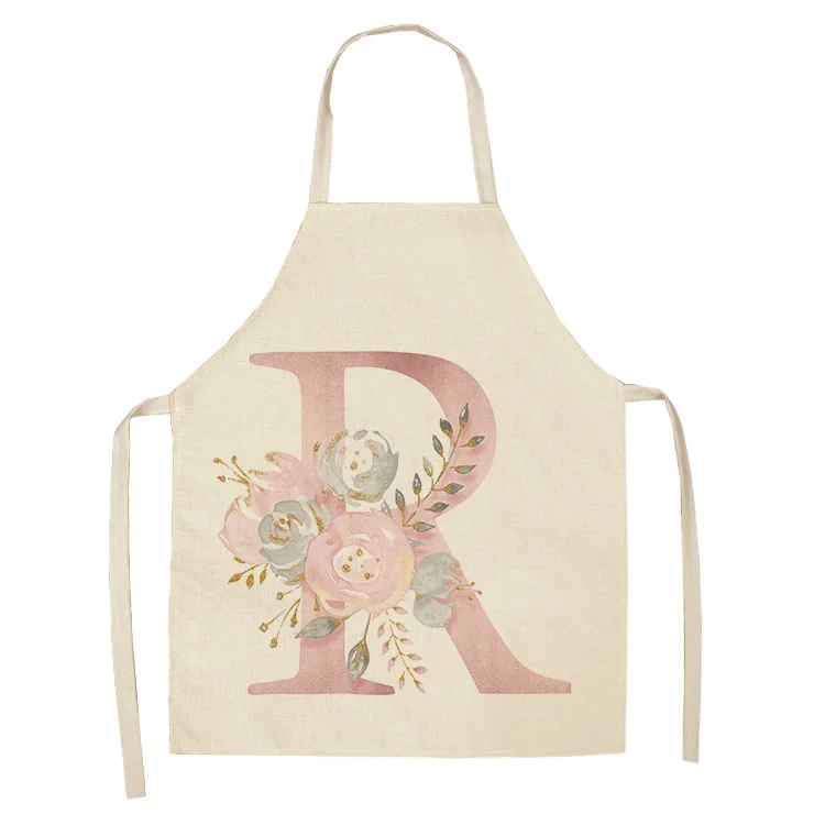 1Pc Pink Letter Flower Cotton Linen Chef Aprons Home Cooking Baking Coffee Shop Cleaning Apron Kitchen Accessories